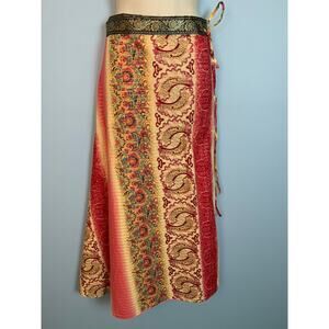 Vintage Pink Paisley Cotton Lurex Wrap Skirt Boho Hippie Psychedelic B1
